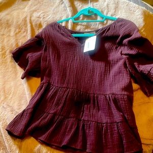 NWT- Perfectly Priscilla top size S Plum/ deep mocha cotton